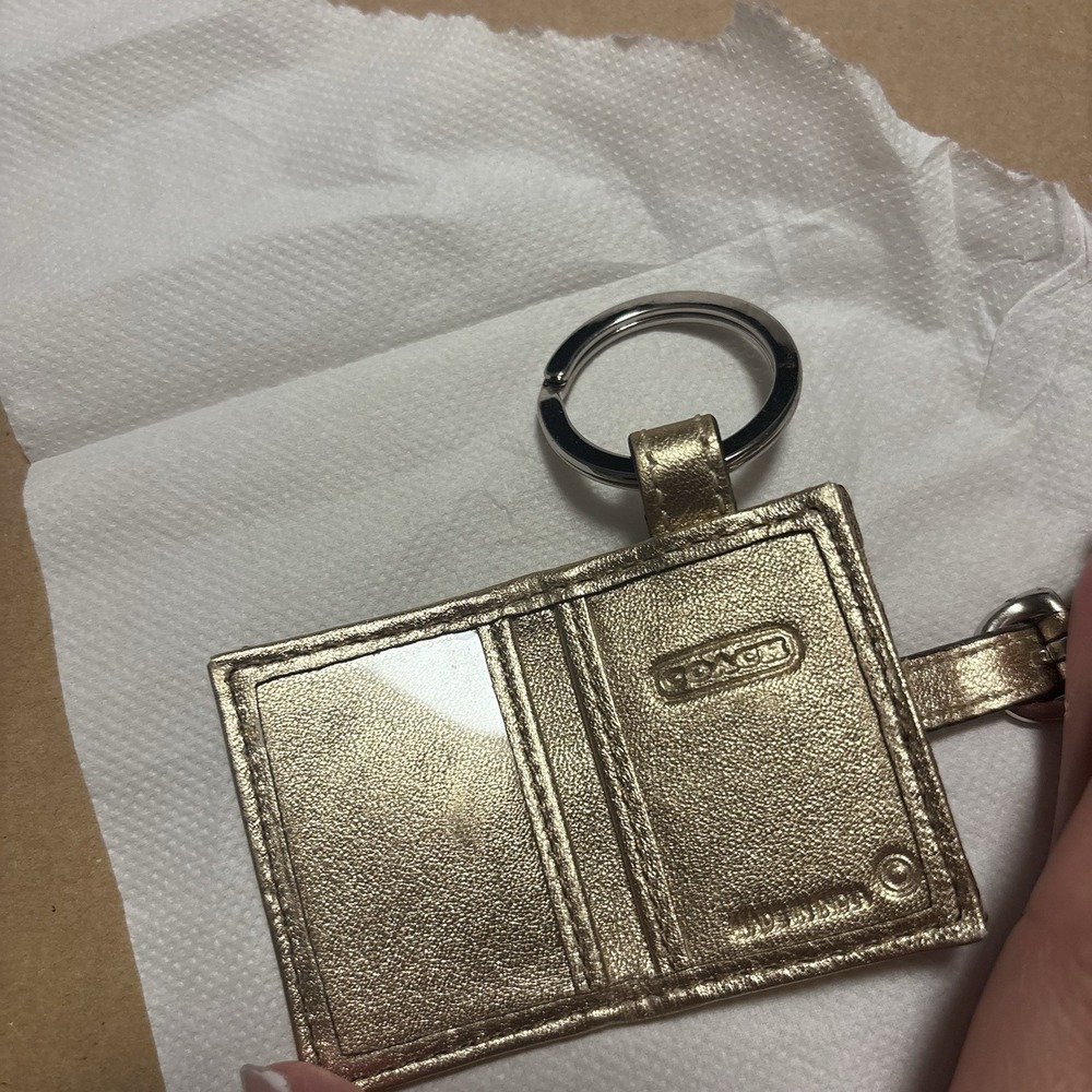 Coach Beige Gold Vtg Signature Leather Photo Frame Holder Keychain Purse Charm - Picture 3 of 3